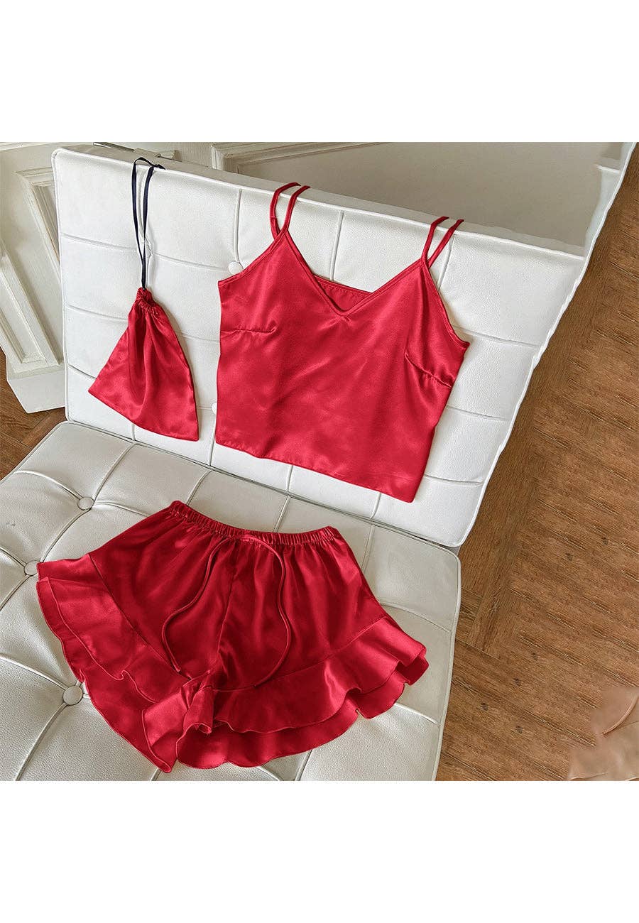 Anna Kaci Wholesale - Wholesale Lounge Set - Women's - Satin Tank and Ruffle Hem Shorts25