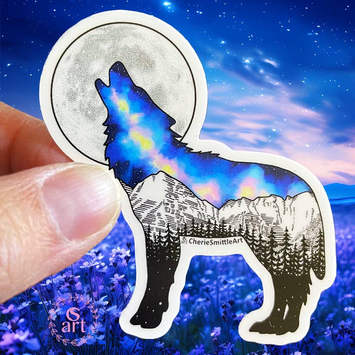 Galaxy Wolf Sticker for wholesale by CherieSmittleArt