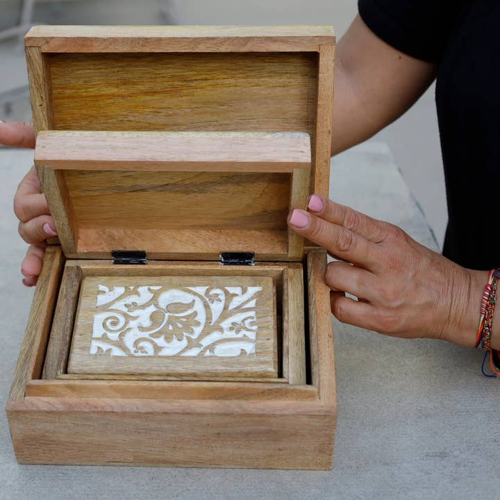 Lungta Imports - Wholesale Decorative Box - Hand Carved Wooden Set of 3 Box, Nesting Boxes, Keepsake Box