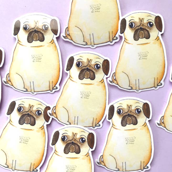 Chubby Pug Vinyl Sticker for wholesale by Avé Rivera Studio