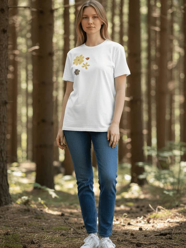 Camiseta con estampado sencillo con flores para venta al por mayor de Eucalipto y mimosa