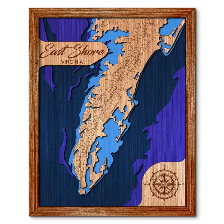 Eastern Shore Virginia Custom Depth Map Wall Art for wholesale by Premier Gifts and More