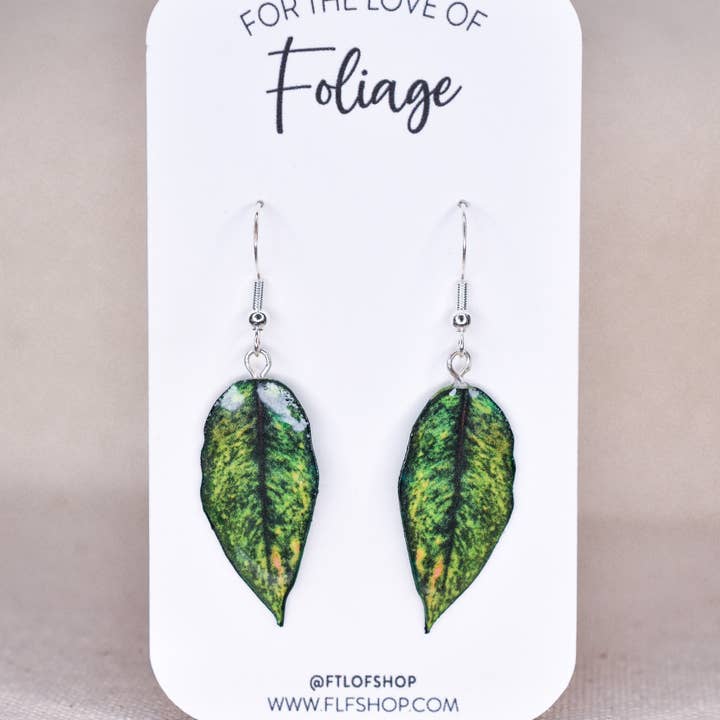 For the Love of Foliage - Wholesale Dangle Earrings - Aglaonema "Golden Papaya" Plant Earrings | Leaf Earrings