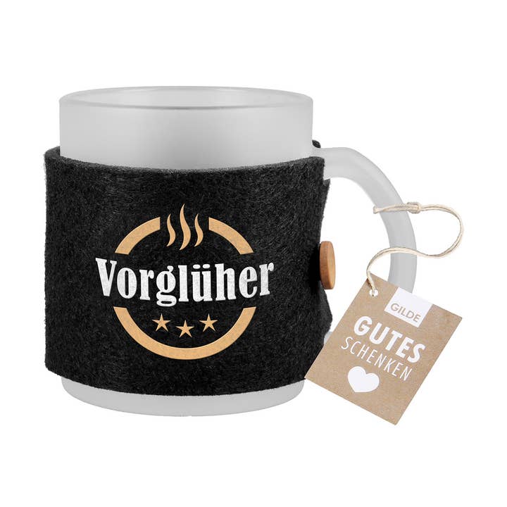 Glass mug “pre-glow” satined for wholesale by Gilde Handwerk Macrander GmbH & Co. KG