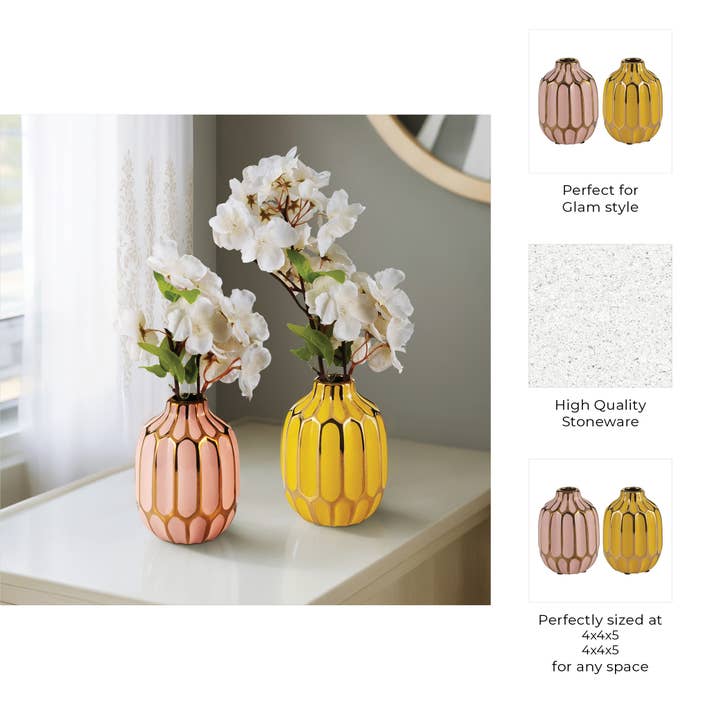 Sagebrook Home - Wholesale Vase - Pink/Yellow 5 in. Ceramic Bud Glam Vases (Set of 2)