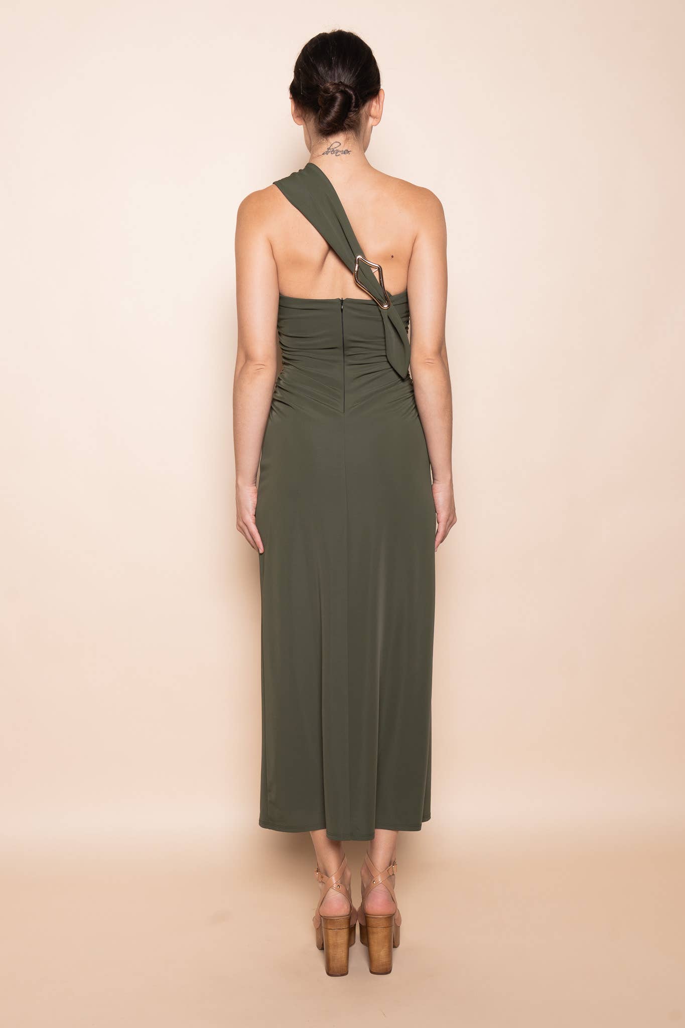 Fore Collection - Wholesale Dress - Women's - ONE SHOULDER BACK BUCKLE DETAIL MAXI DRESS- DD10838FO10