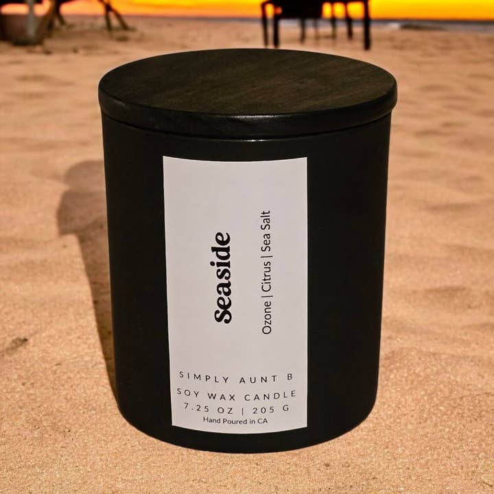 Seaside - 7.25oz. Matte Black Glass Soy Candle for wholesale by Simply Aunt B