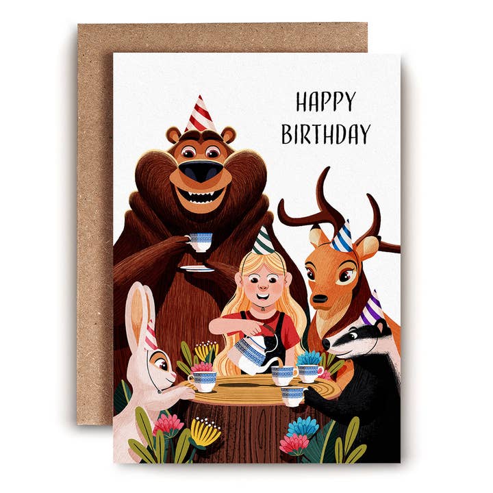 REMOVED BRAND - Wholesale Birthday Card - Tea Party Birthday Card | Kids Animal Birthday Card | Child