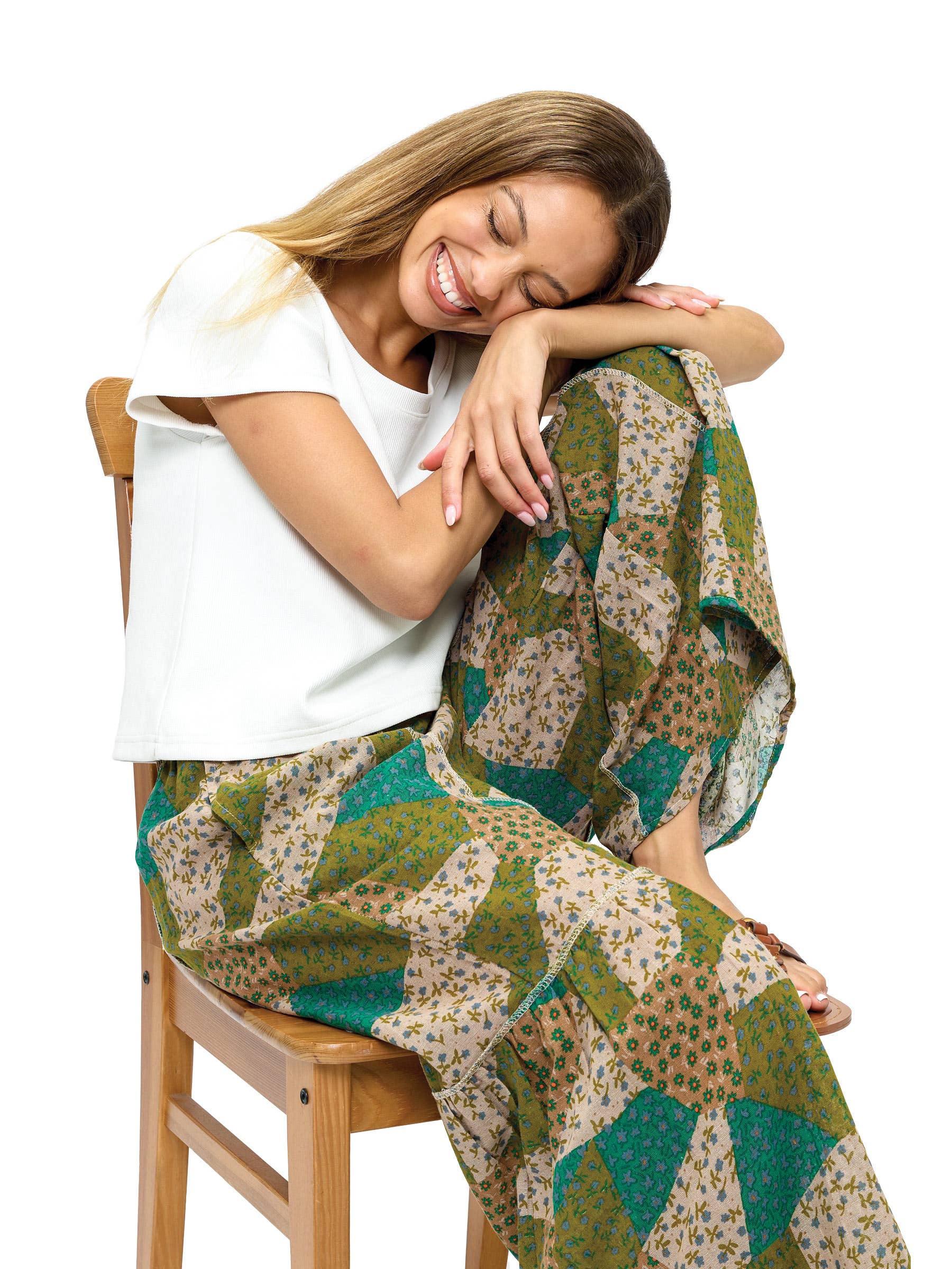 Yak & Yeti - Wholesale Pants - Women's - Palazzo Pants Boho Ruffled Floral Patchwork10