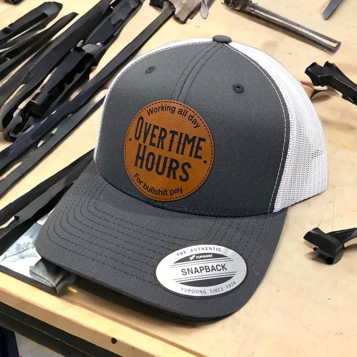 Overtime Hours | Leather Patch Hat for wholesale by Pinetree Innovations Canada