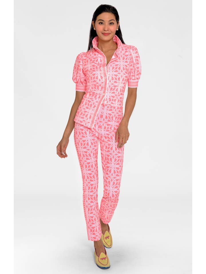 Gretchen Scott LLC - Wholesale Button Down Shirt - Women's - Puff Sleeve Top - Ring Toss