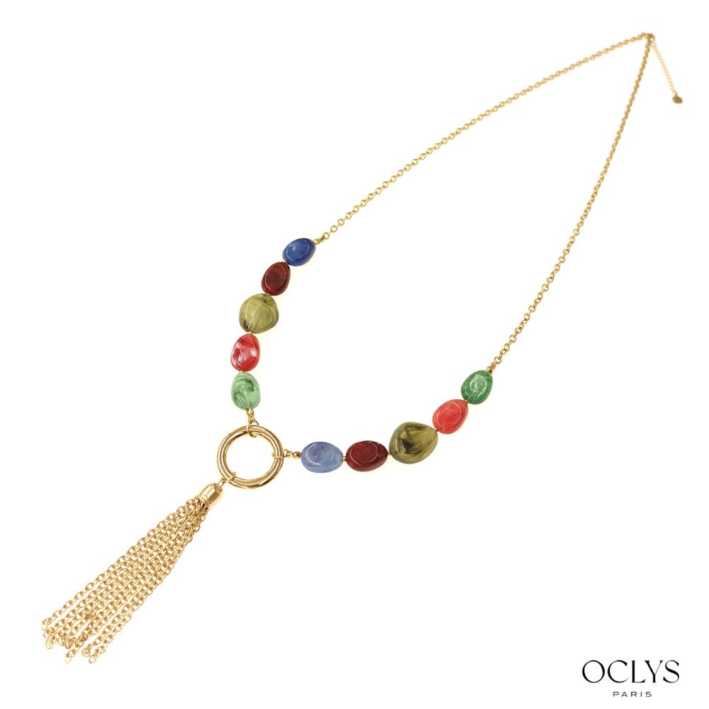 Oclys - Vendita all'ingrosso Collana a Y - Collana lunga perle resina acciaio inossidabile dorato Delta0