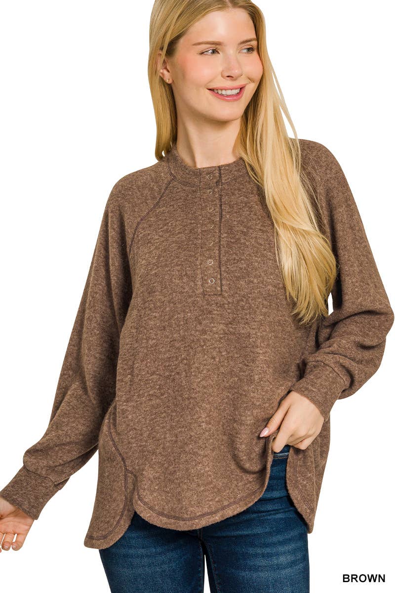 Vanilla Monkey - Wholesale Knit Sweater - Women's - Brushed Melange Hacci Oversized Henley Sweater4