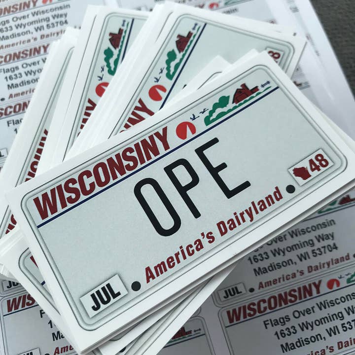 Flags Over Wisconsin - Wholesale Sticker - Wisconsin License Plate Vinyl Sticker OPE