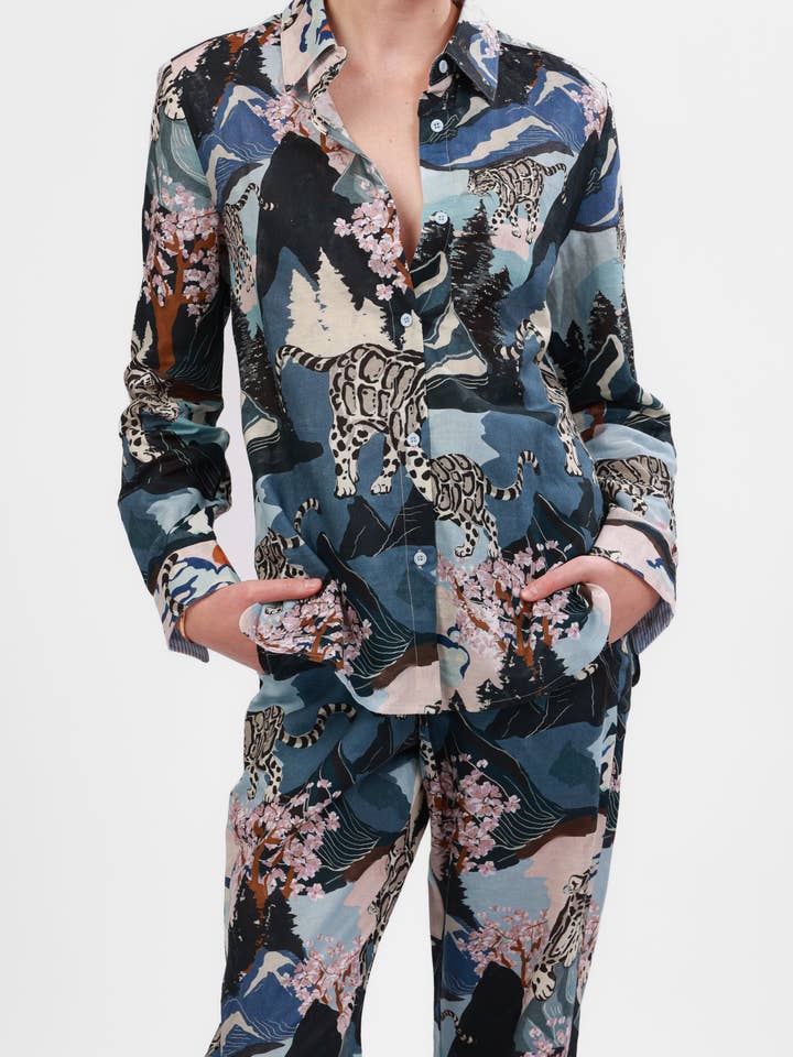 Hemd Schneeleopard Blau für den Großhandel von Las Sureñas