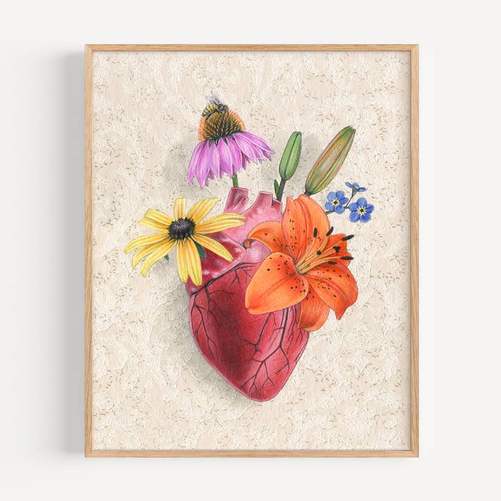 Anatomisch hart met wilde bloemen - Kunstdruk voor wholesale door Emily Uchytil