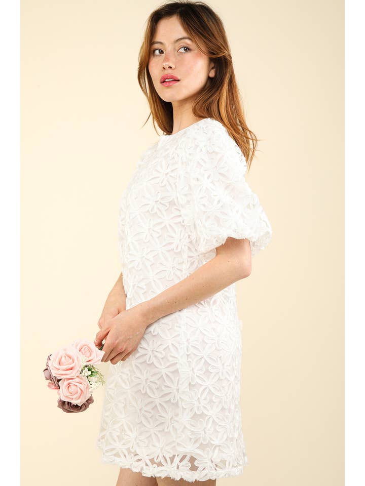 VERY J - Vente Robe – femme - VD33908-3D Mini-robe à manches bouffantes en organza à texture florale6