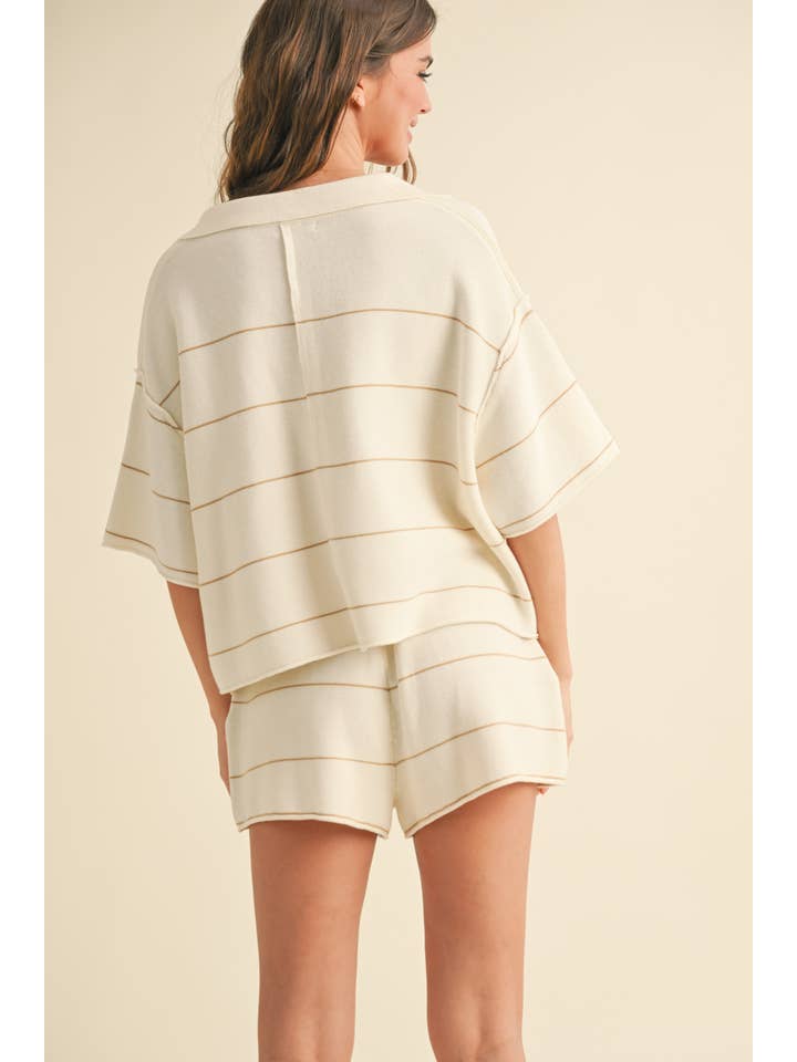 MIOU MUSE - Wholesale Knit Top - Women's - T3375ST STRIPED PATTERN KNITTED COLLAR TOP