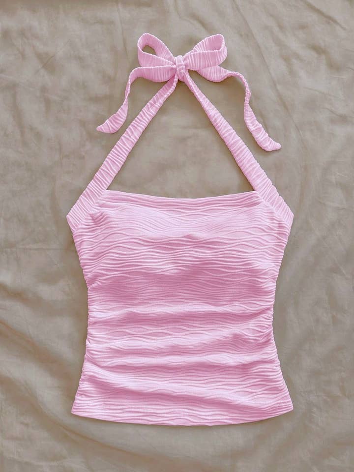 Rosa Clothing - Wholesale Tank Top - Women's - Cute & Stylish Bow Tie Halter Neck Crop Top