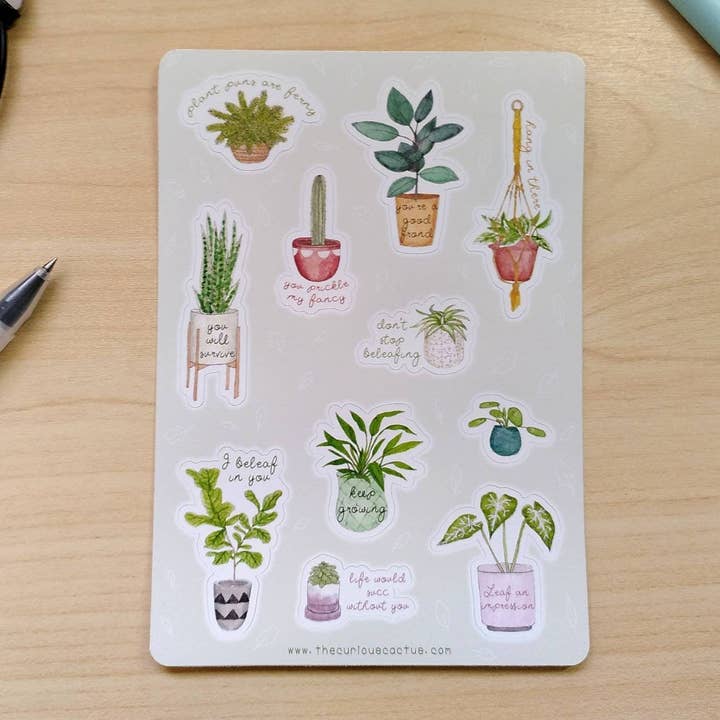 Hoja de pegatinas de plantas positivas para venta al por mayor de The Curious Cactus