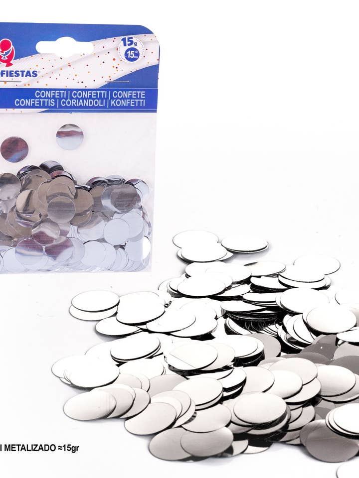 Pack of 15 g metallic silver confetti for wholesale by Mis Globos