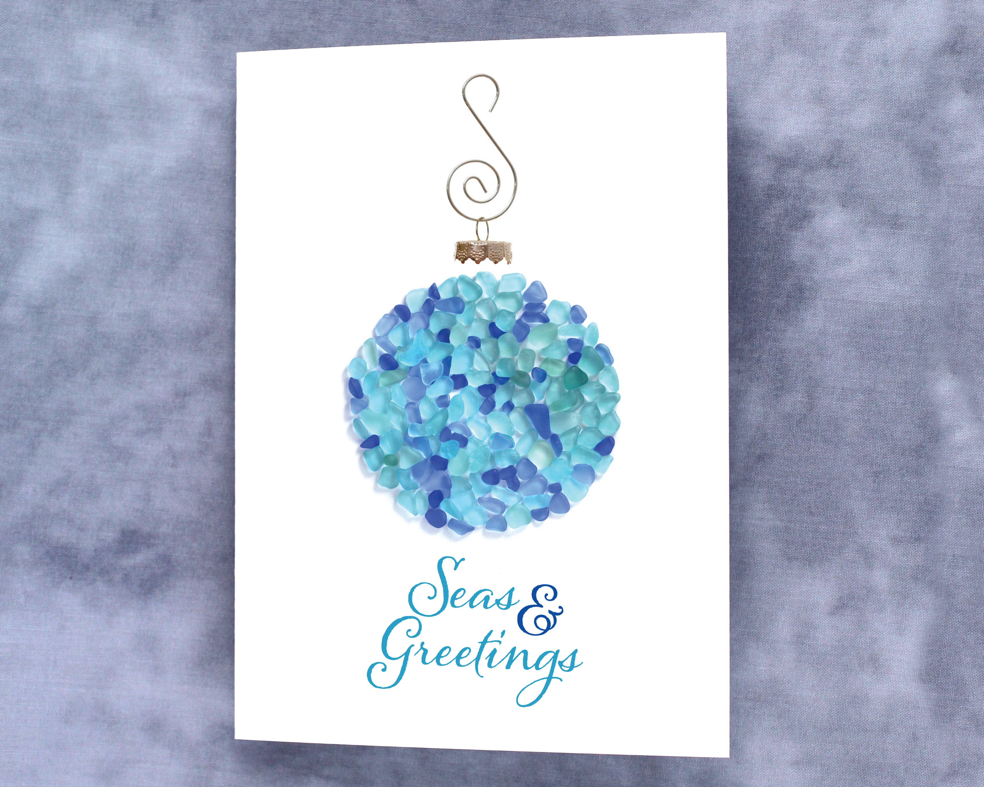 Beachcombing / Etched by the Sea - Wholesale Season's Greetings Card - Sea Glass Ornament Seas & Greetings Holiday Card1