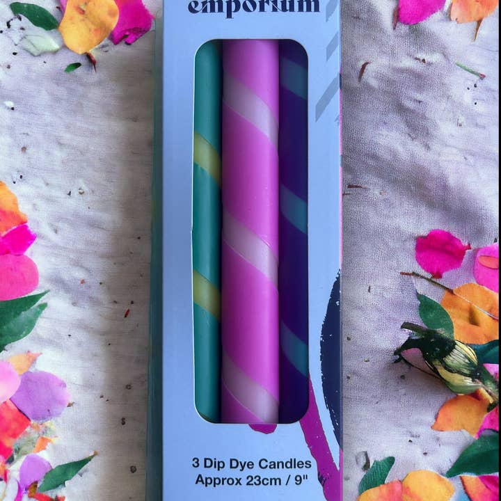 The Colour Emporium - Wholesale Tapered Candle/Candlestick - VIVID FUSION Dip Dye Dinner Candles Trio