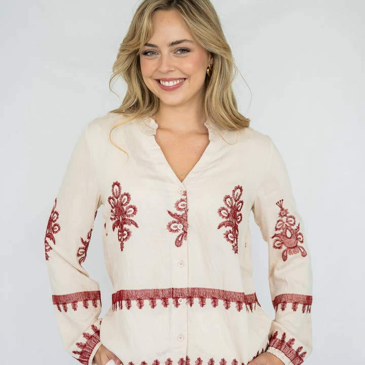 Juliette Shirt | Crm-Red for wholesale by Stellino