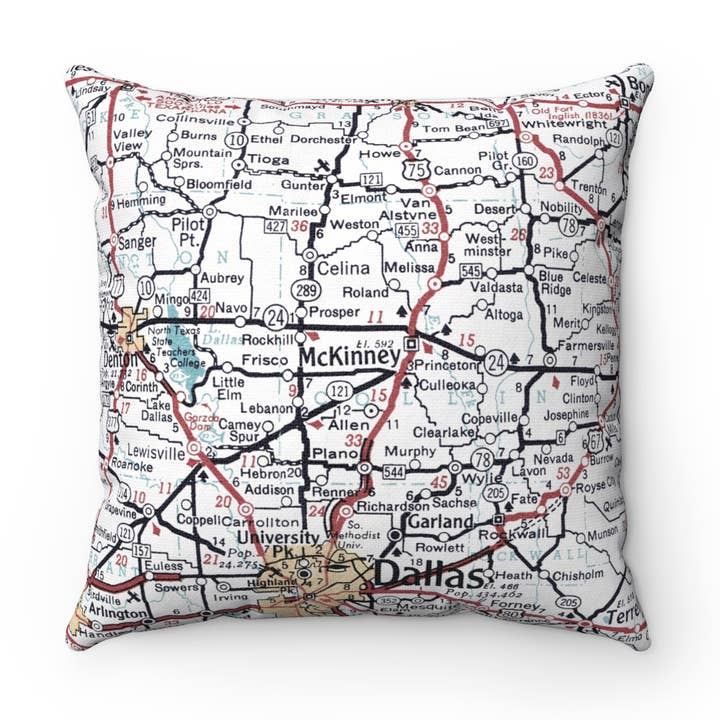 McKinney Texas Map Pillow – 18" Square Throw Pillow for wholesale by Daisy Mae Designs