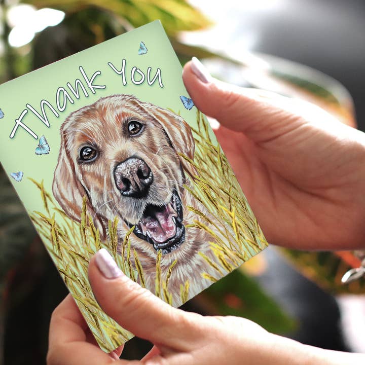 Biglietto di ringraziamento per cani - Labrador Retriever giallo per la vendita all'ingrosso da parte di Irisha's Card Art