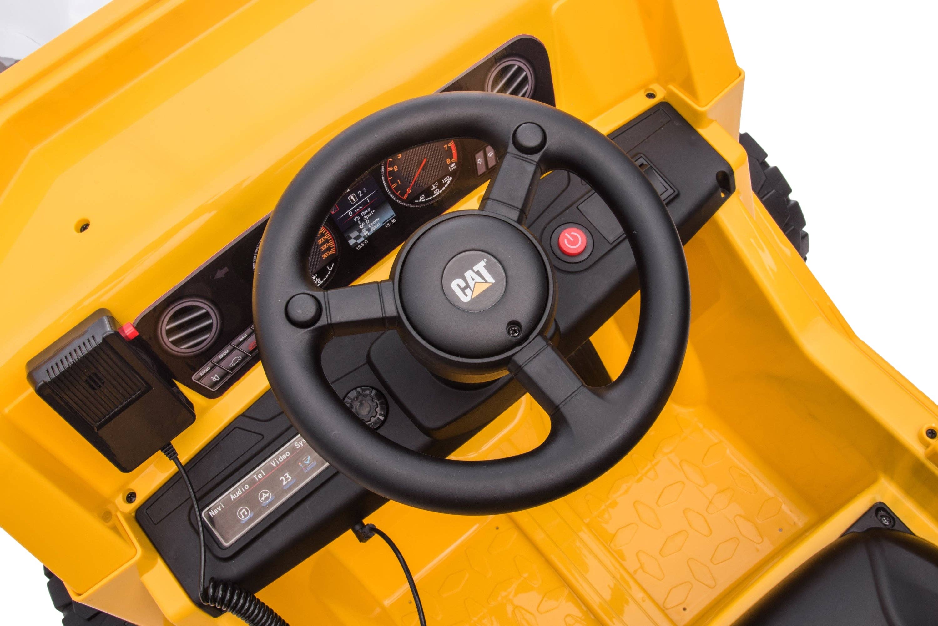 Yellow 12V CAT Electric Dump Truck 1 Seater Ride-on for wholesale on Faire6