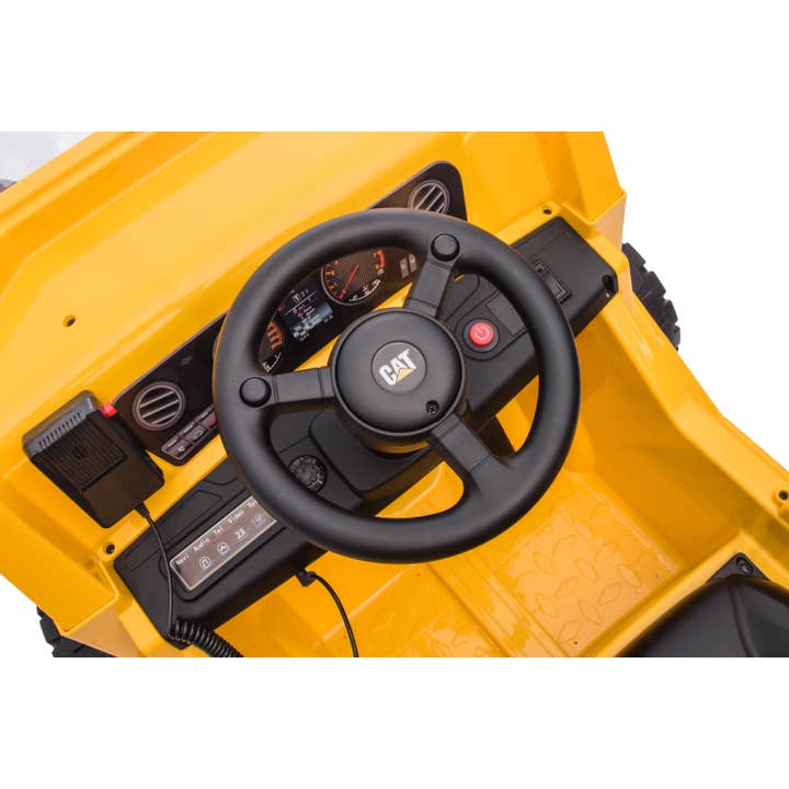 Yellow 12V CAT Electric Dump Truck 1 Seater Ride-on for wholesale on Faire6