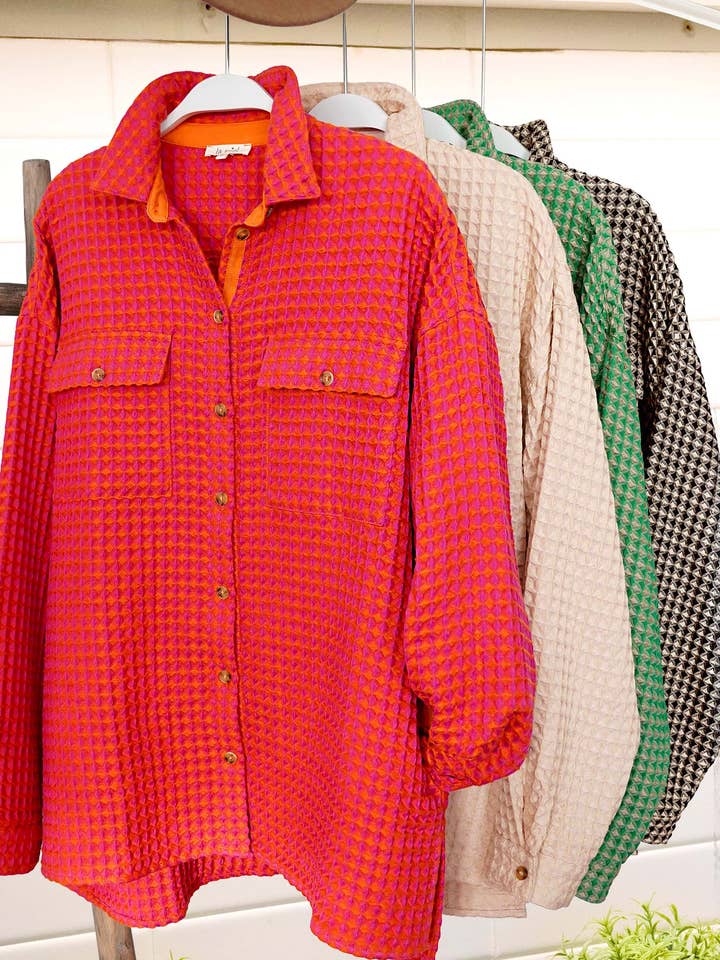 La Miel - Wholesale Shirt Jacket/Shacket - Women’s - JKT1793-Unique Waffle Textured Oversized Button Down Shacket34