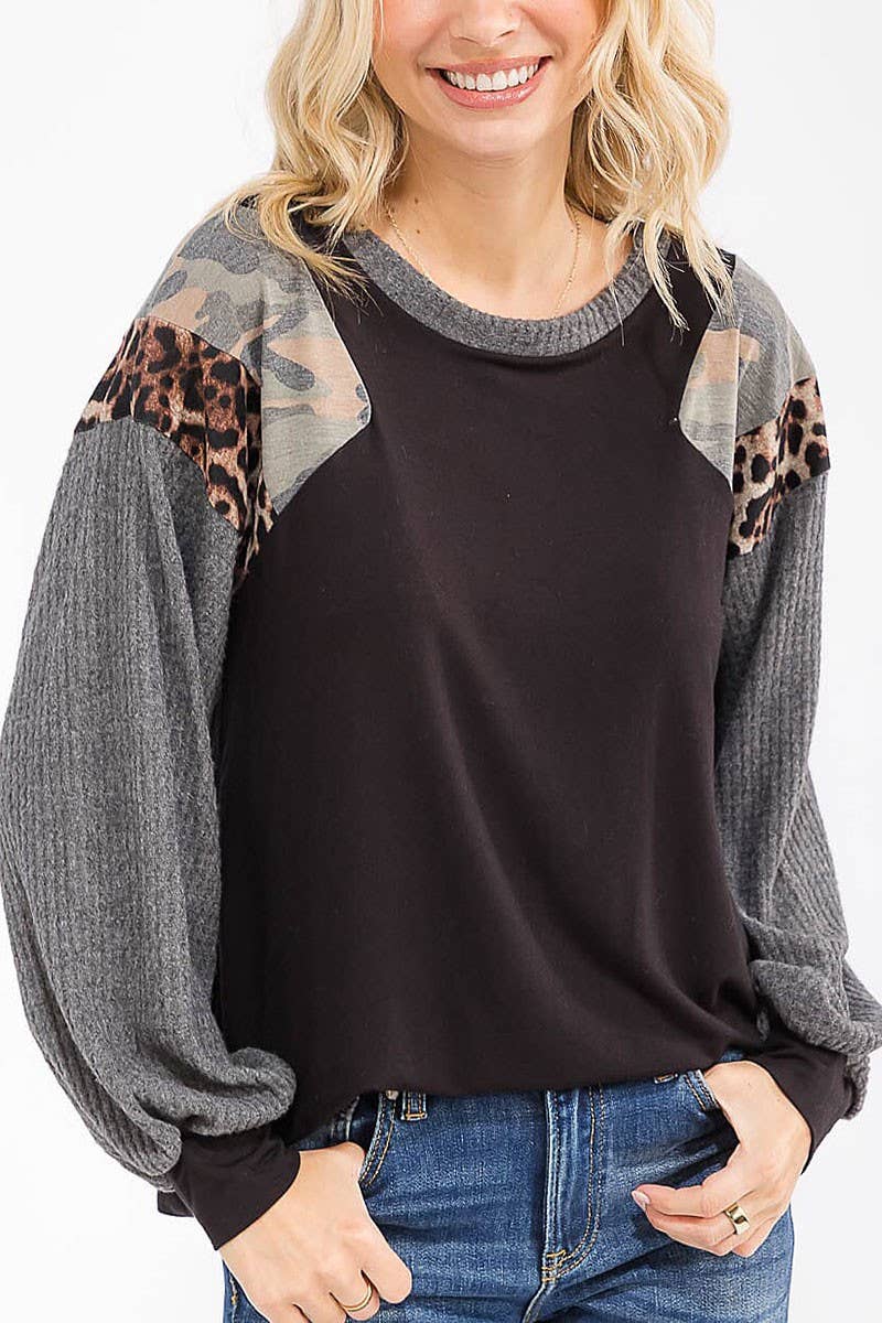 ROUSSEAU - Wholesale Gebreide top - Dames - KLEURBLOK CONTRAST PRINT LOOSE FIT TOP1