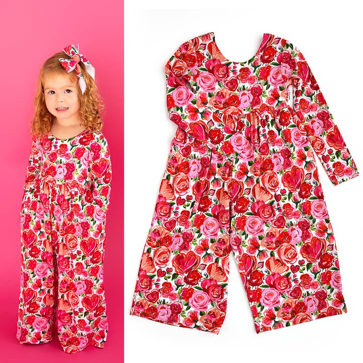 Rose Romper Bamboo Baby Toddler Outfit Valentines Day for wholesale by Gigi and Max
