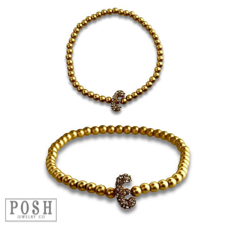 Pink Panache Brands - Wholesale Beaded Bracelet - Bead bracelet with rhinestone inital8