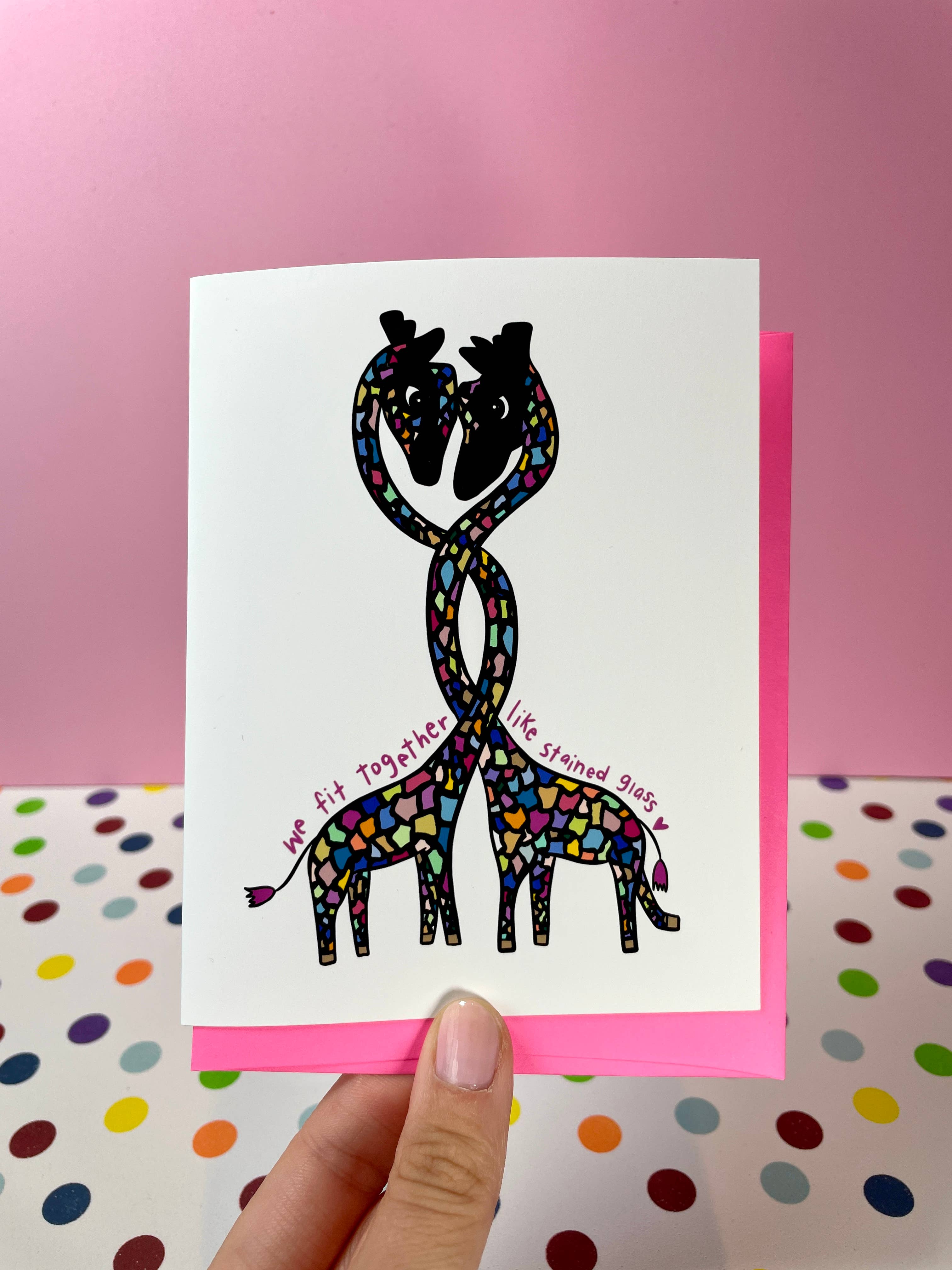 quirky burp illustrations - Wholesale Love Card - Stained Glass Giraffes Greeting Card1