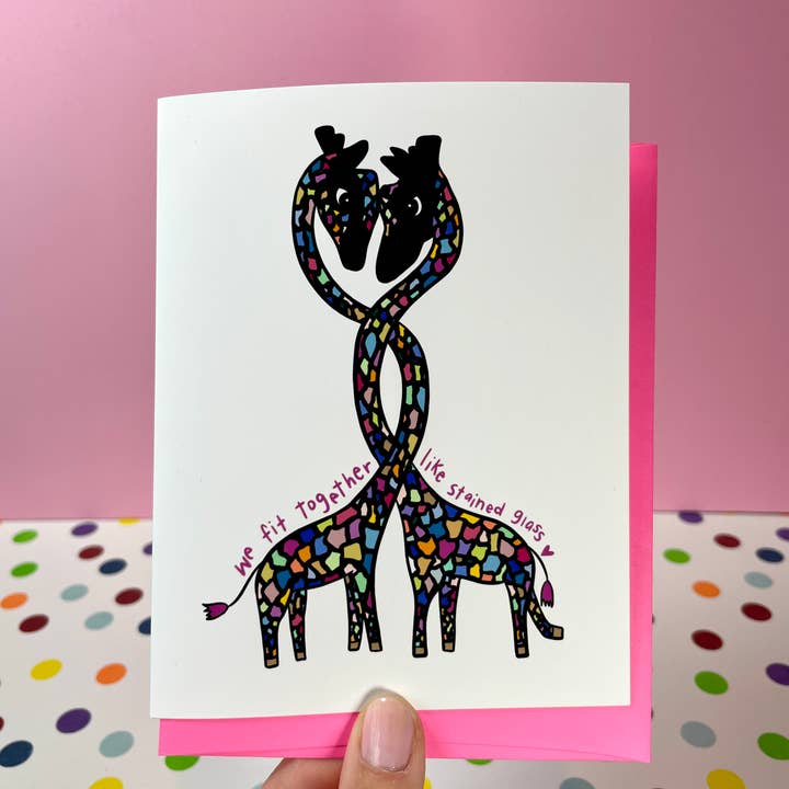 quirky burp illustrations - Wholesale Love Card - Stained Glass Giraffes Greeting Card1