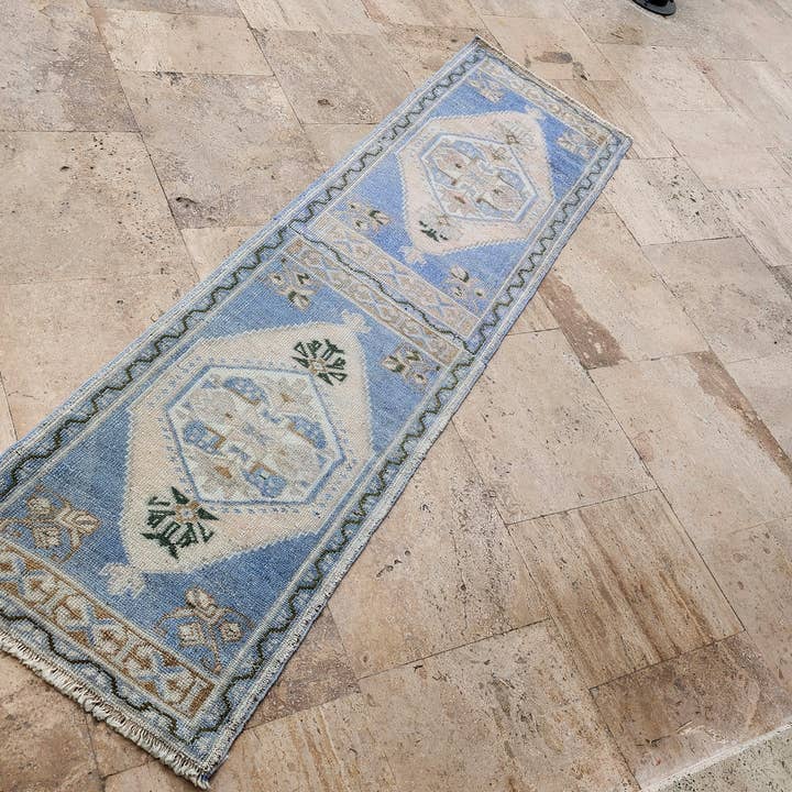 Vintage Pillows Store - Wholesale Area Rug - Turkish Blue Oushak Rug Runner 1'10'' X 7'1''