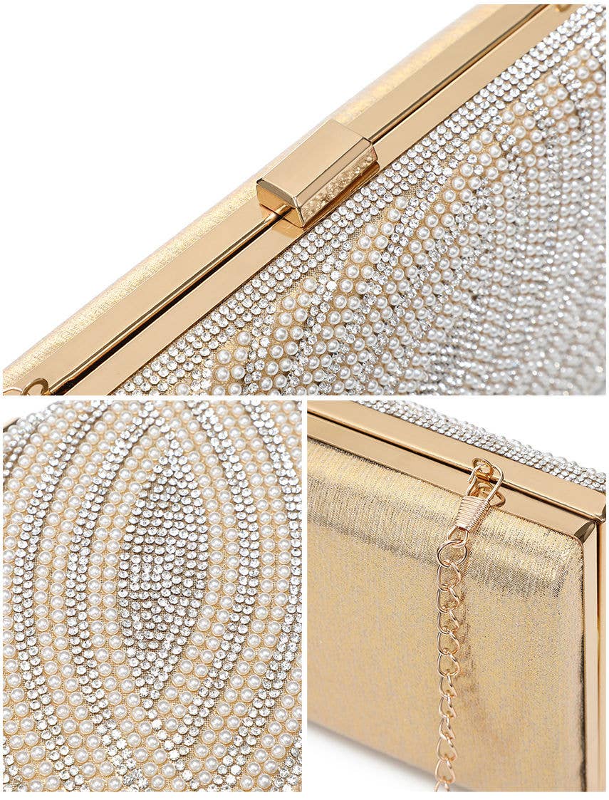 Papaya Fashion Ltd - Wholesale Clutch Bag - Women's - 1116-Single side diamante bag with pearls on the front3