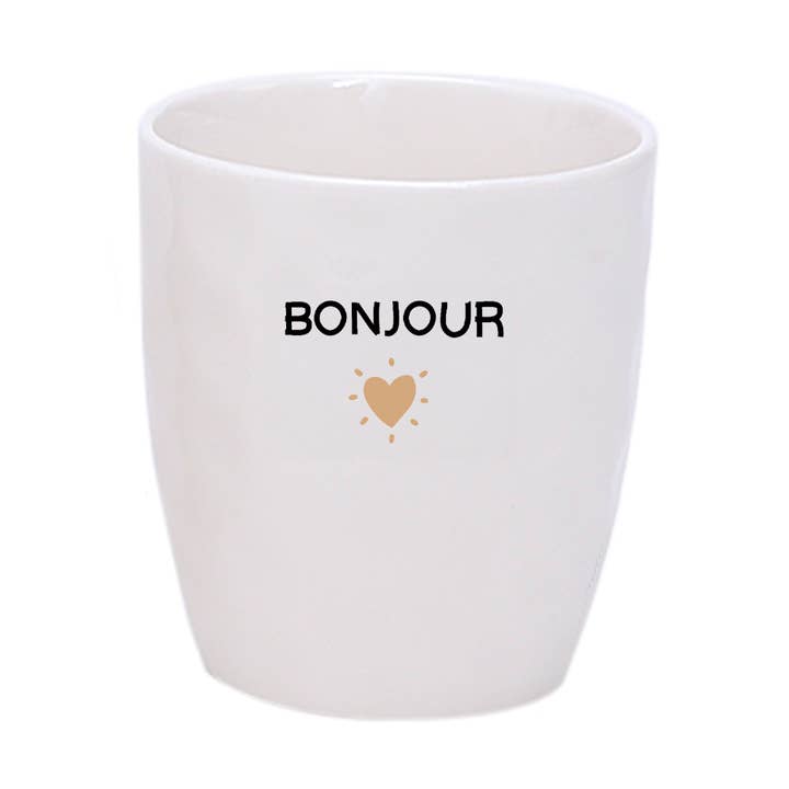 Golden "Bonjour" message cup D7.3 H8.2cm for wholesale by Opjet Paris