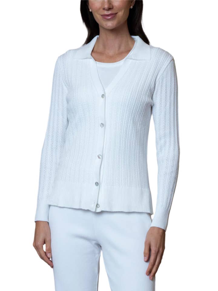 Macy Lace-Cable-Knit Cardigan, White for wholesale by Biana