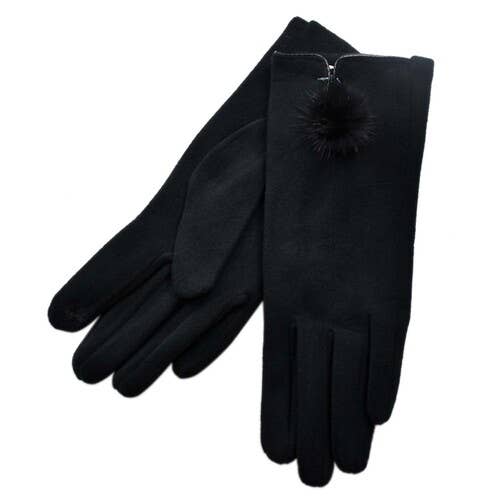 THSG1064: Black: Fur Pom Pom Gloves for wholesale by Taylor Hill Scarves & Co