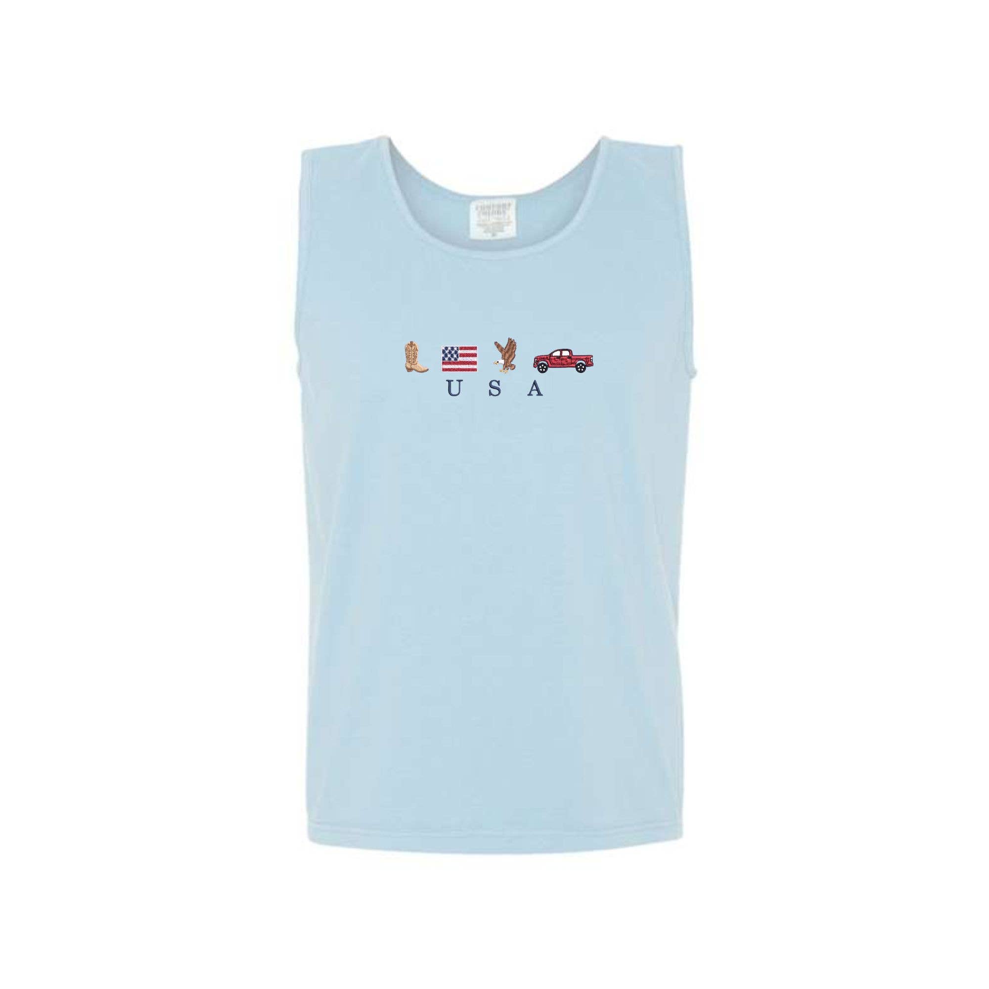 Arden & Gold - Wholesale Tank Top - Women's - Embroidered USA Icons Comfort Colors Tank Top | 4th Of July 3