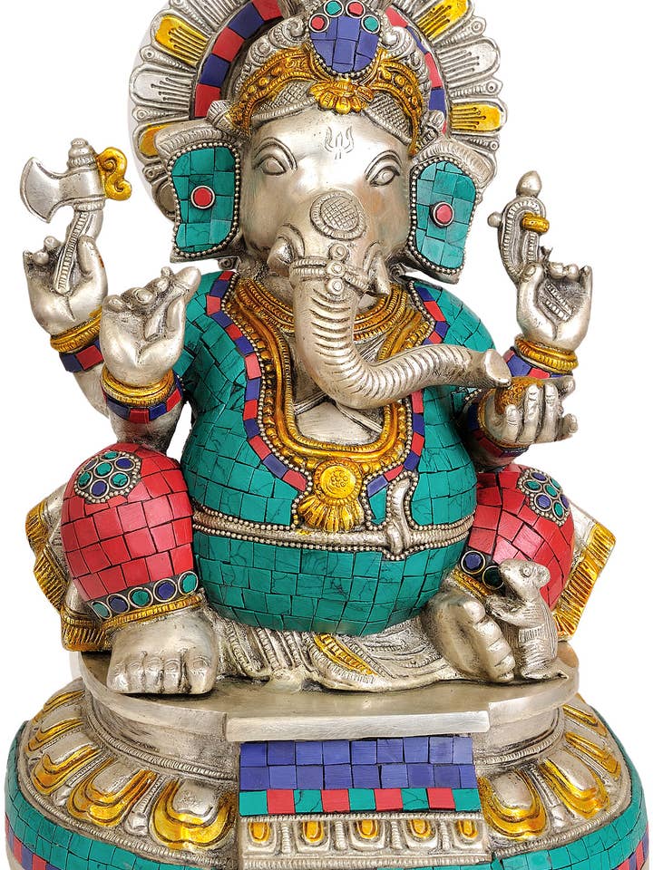 Lord Ganesha sentado de 13 pulgadas en latón | Hecho a mano | Fabricado en la India para venta al por mayor de Exotic India Art