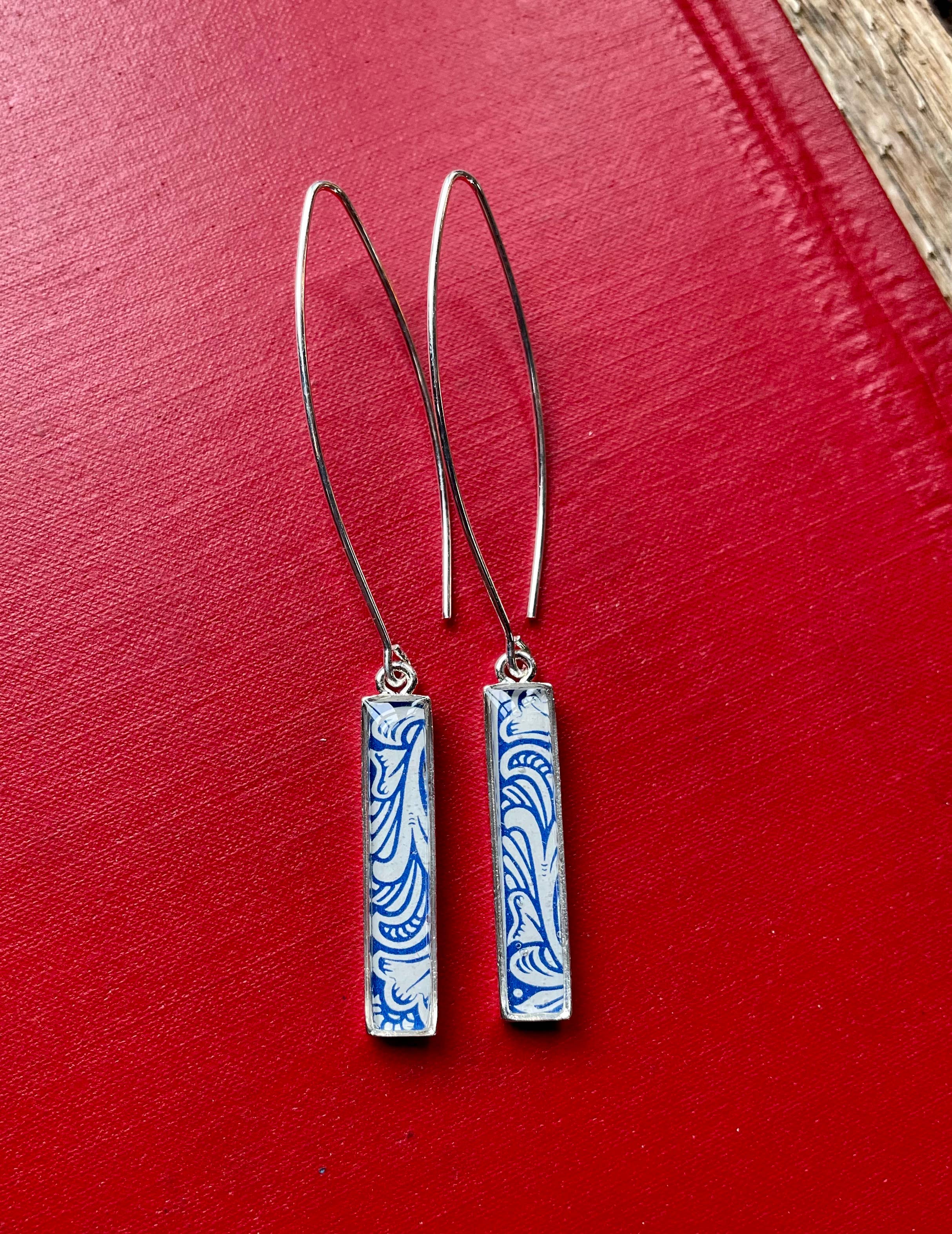 joeyfivecents - Vente Boucles d'oreilles pendantes - Boucles d'oreilles rectangulaires, bleues d'inspiration déco, minimalistes3