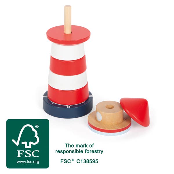 Stacking Tower Lighthouse Big Ocean FSC 100% for wholesale by toys2market
