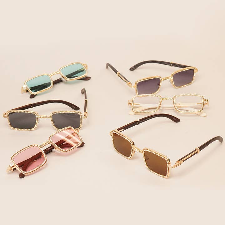 Rectangular Rhinestone Infused Metal Sunglasses for wholesale by Fashion City