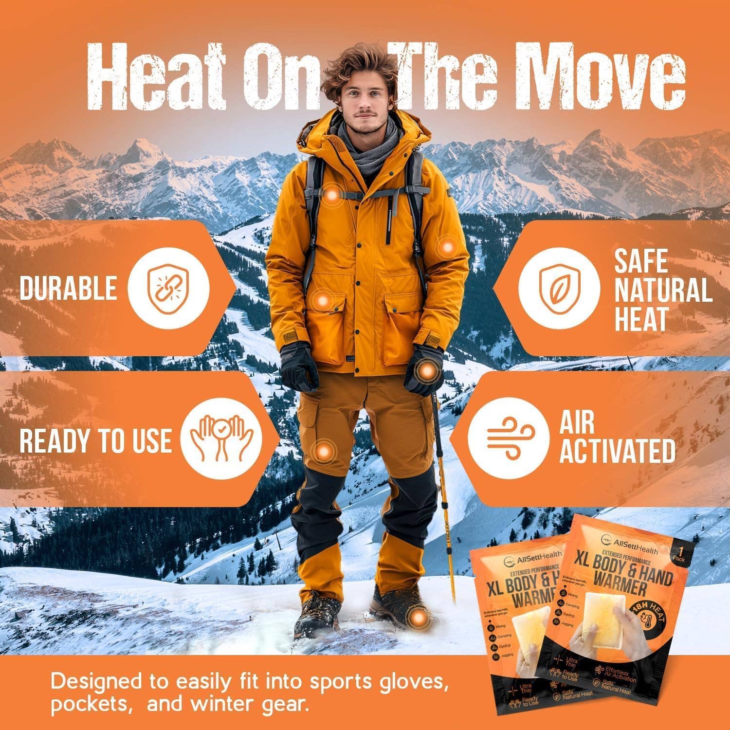 AllSett Health - Wholesale Hand Warmer - Natural Large Hand & Body Warmers 40 Pairs - Air Activated 18 Hours of Consistent Natural Heat Handwarmers Bulk - Disposable Quick & Easy Activation | Portable Odor-Free Warmth for Hands1