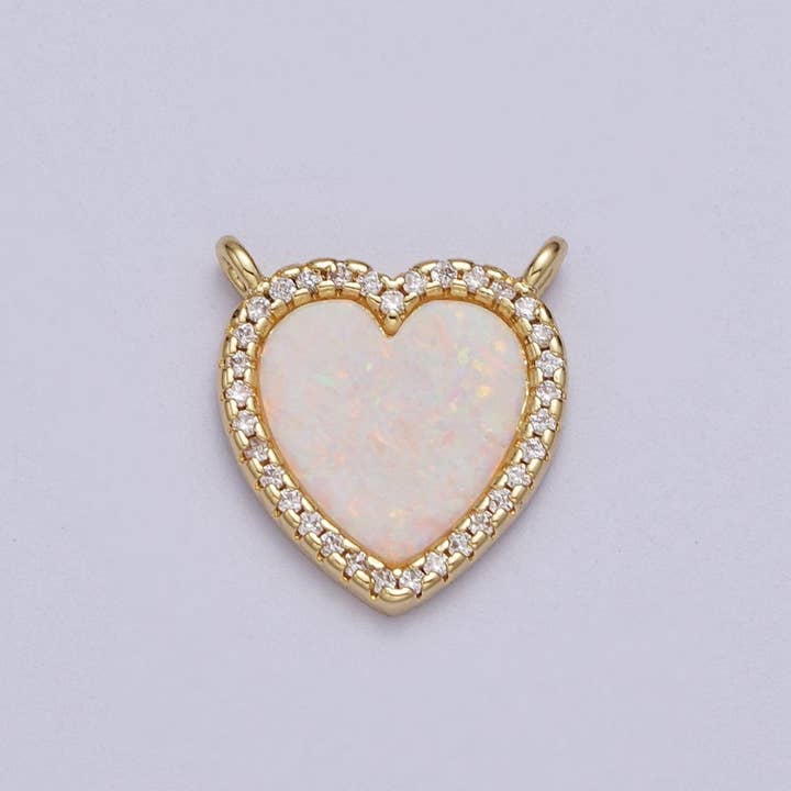 Connecteur Cœur Opale Blanche Micro Pavé CZ Plaqué Or 24K | Y-658 pour la vente par Aim Eternal